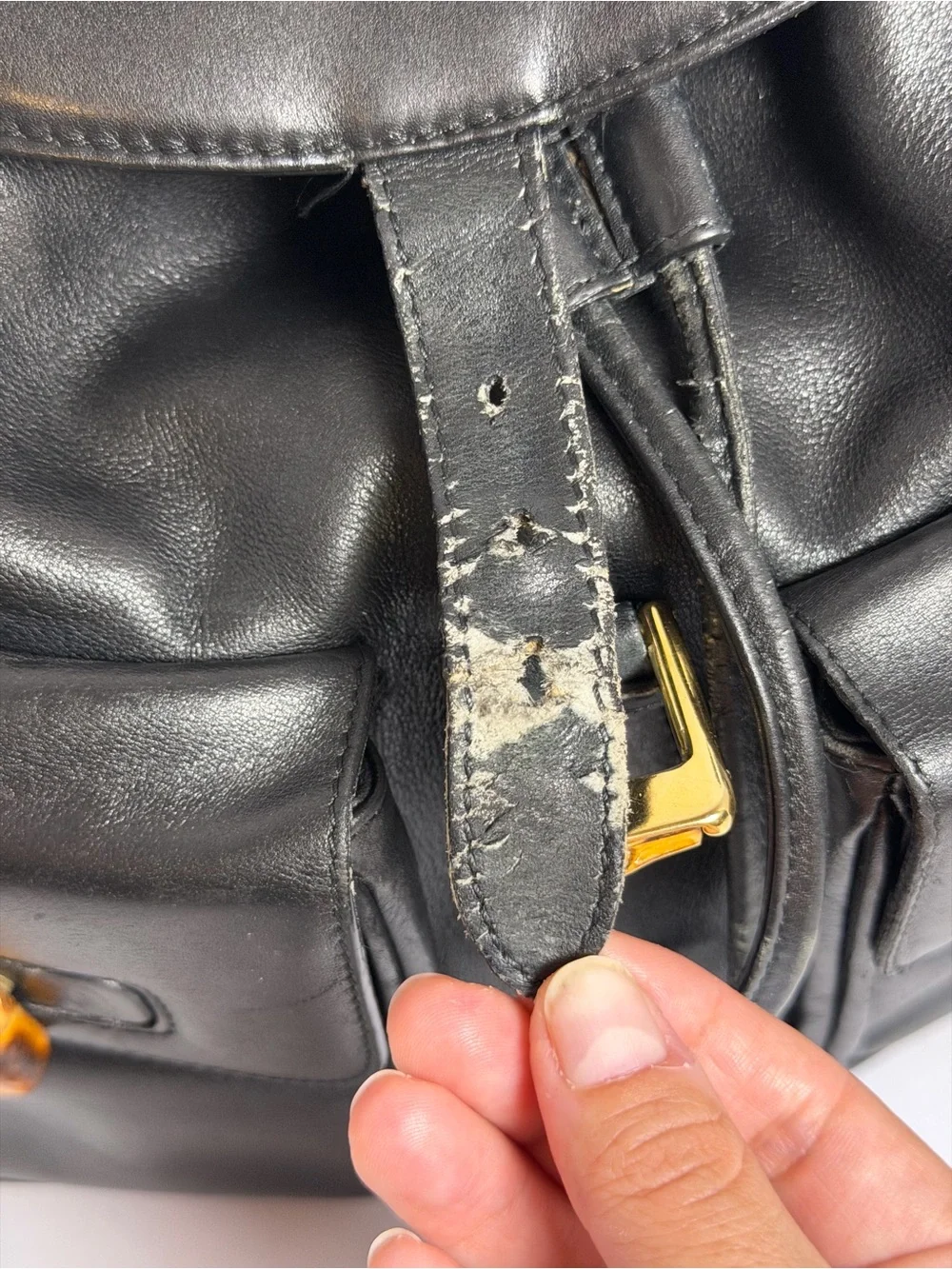 Vintage Gucci Bamboo Black Leather Backpack